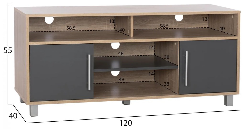 Έπιπλο Τηλεόρασης DANNA Μελαμίνη Sonama - Γκρί 120x40x54εκ. 120x40x55 εκ.
