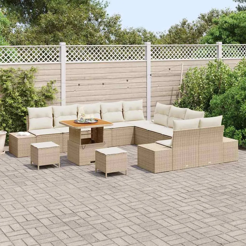 vidaXL Σετ Καναπέ Κήπου με μαξιλάρι 13 pcs Μπεζ Πολυ ράταν