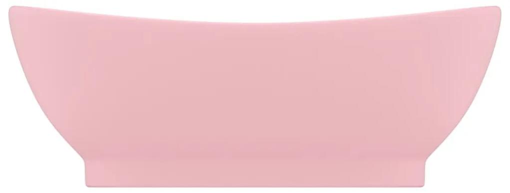 Νιπτήρας με Υπερχείλιση Οβάλ Ροζ Ματ 58,5x39 εκ. Κεραμικός - Ροζ