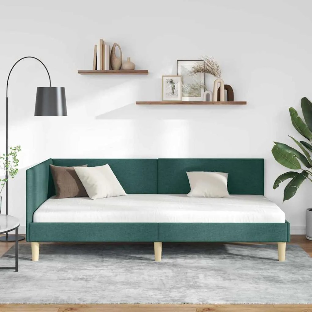 vidaXL Κρεβάτι Γωνίας Σκούρο πράσινο 90 x 190 cm Ύφασμα και Έργο ξύλου