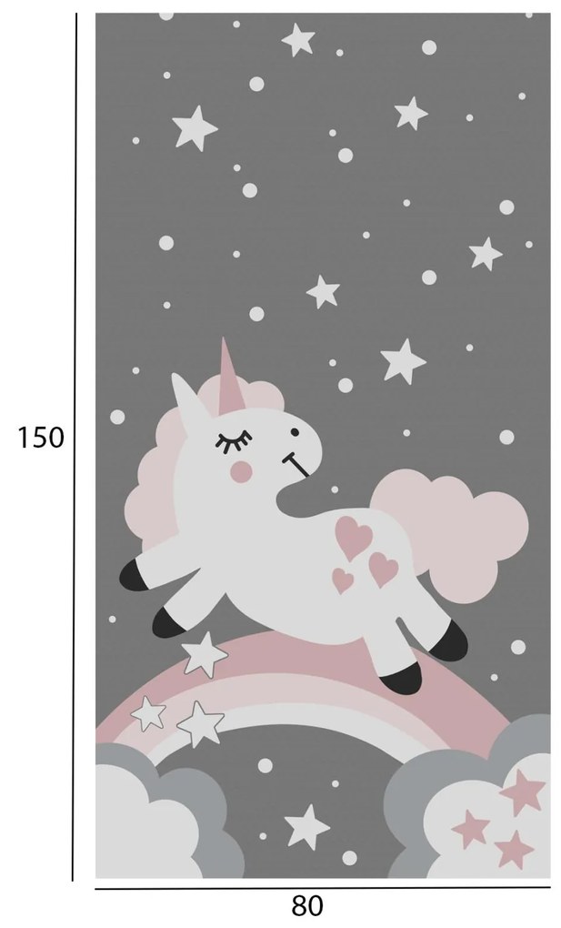 Παιδικό χαλί C7678.15 Σειρά KIDDER Unicorn Γκρί με Κρόσια 80x150 εκ. 80x150x1 εκ.