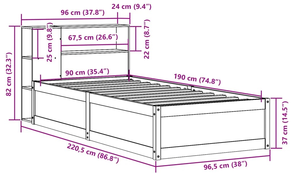 ΣΚΕΛΕΤΟΣ ΚΡΕΒΑΤΙΟΥ ΧΩΡΙΣ ΣΤΡΩΜΑ 90X190 ΕΚ ΜΑΣΙΦ ΞΥΛΟ ΠΕΥΚΟΥ 3323437