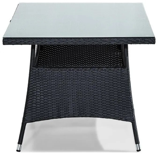 Τραπέζι εξωτερικού χώρου Comfort Garden 371, 74x90x140cm, Μαύρο, Επεξεργασμένο γυαλί, Πλαστικό ψάθινο