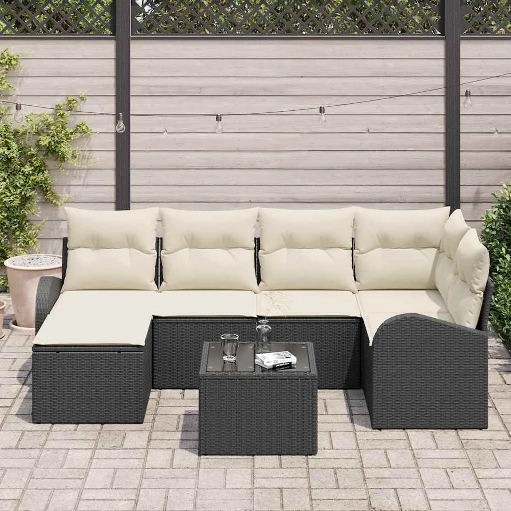 vidaXL Σετ Καναπέ Κήπου με μαξιλάρι 7 pcs Μαύρο Πολυ ράταν