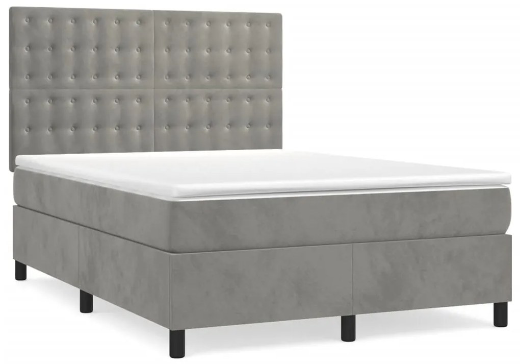 vidaXL Κρεβάτι Boxspring με Στρώμα Ανοιχτό Γκρι 140x190 εκ. Βελούδινο