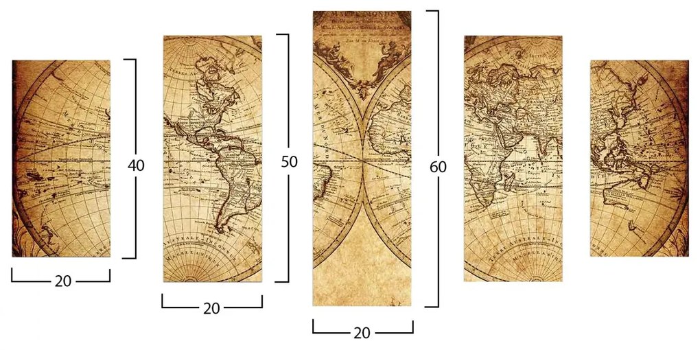 ΠΕΝΤΑΠΤΥΧΟΣ ΠΙΝΑΚΑΣ MDF VINTAGE WORLD MAP 100X60x0,3 εκ.