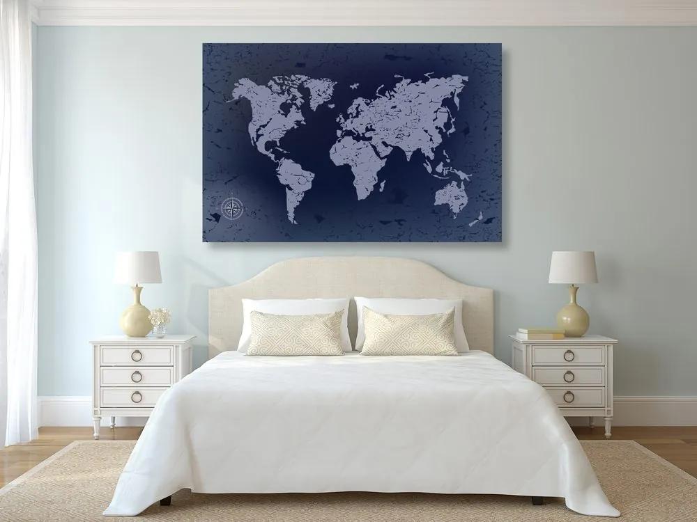 Εικόνα στο φελλό ενός παλιού παγκόσμιου χάρτη σε μπλε αφηρημένο φόντο - 120x80  arrow