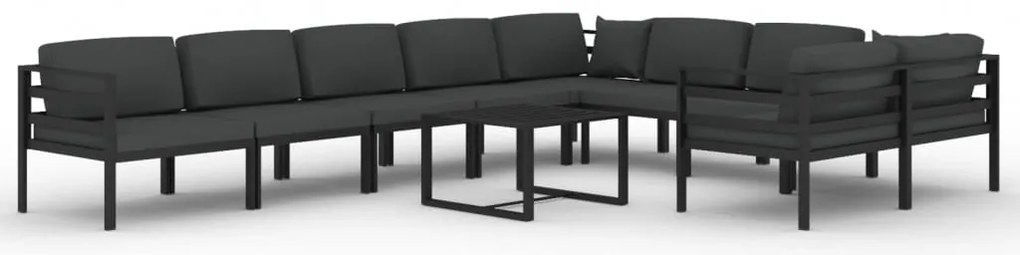 vidaXL Σαλόνι Κήπου 10 Τεμαχίων Ανθρακί Αλουμινίου με Μαξιλάρια