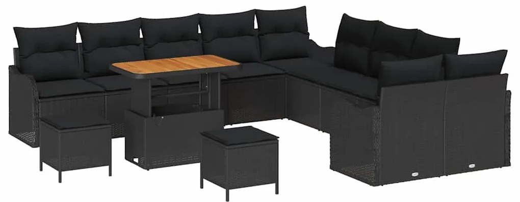 vidaXL Σετ Καναπέ Κήπου με μαξιλάρι με αποθήκευση 13 pcs Μαύρο