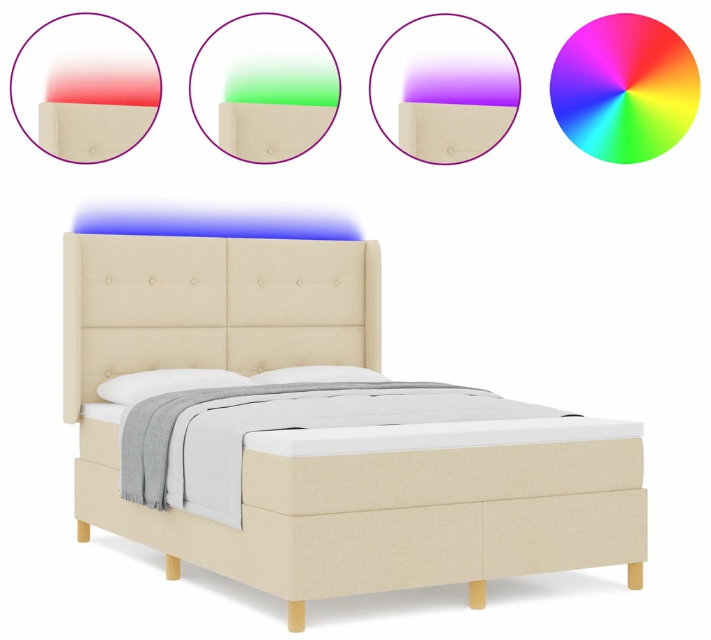 vidaXL Κρεβάτι με Στρώμα & LED Κρέμα 160x200 cm Υφασμάτινο