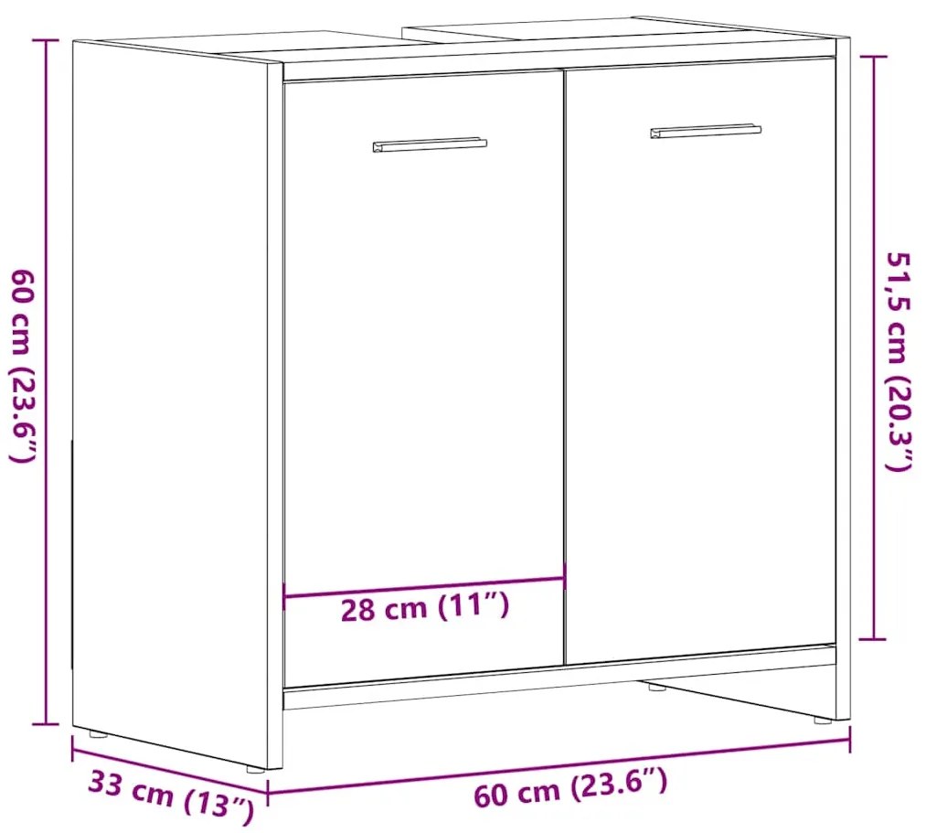 Ντουλάπι Νιπτήρα Μπάνιου Μαύρο Δρυς 60x33x60 εκ. Επεξ. Ξύλο - Μαύρο