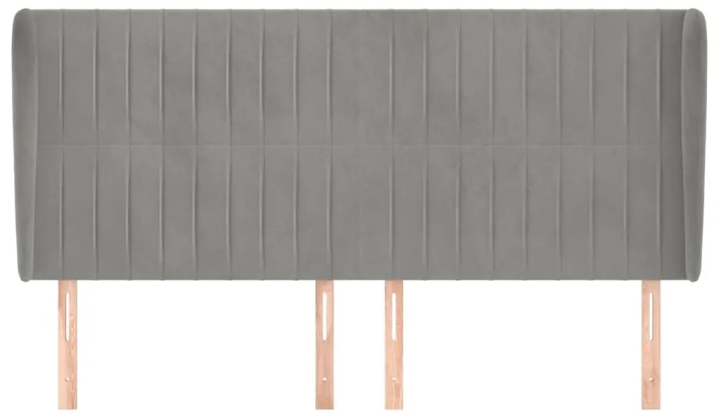 Κεφαλάρι με Πτερύγια Ανοιχτό Γκρι 183x23x118/128 εκ. Βελούδινο - Γκρι
