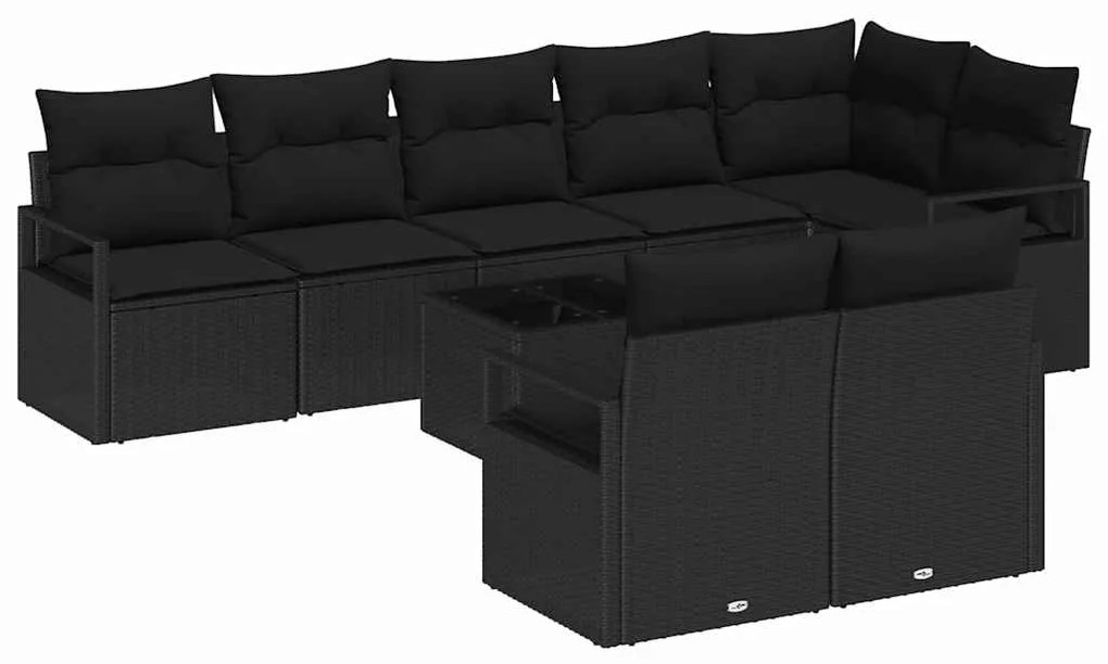 vidaXL Σετ Καναπέ Κήπου 9 pcs Μαύρο Πολυ ράταν