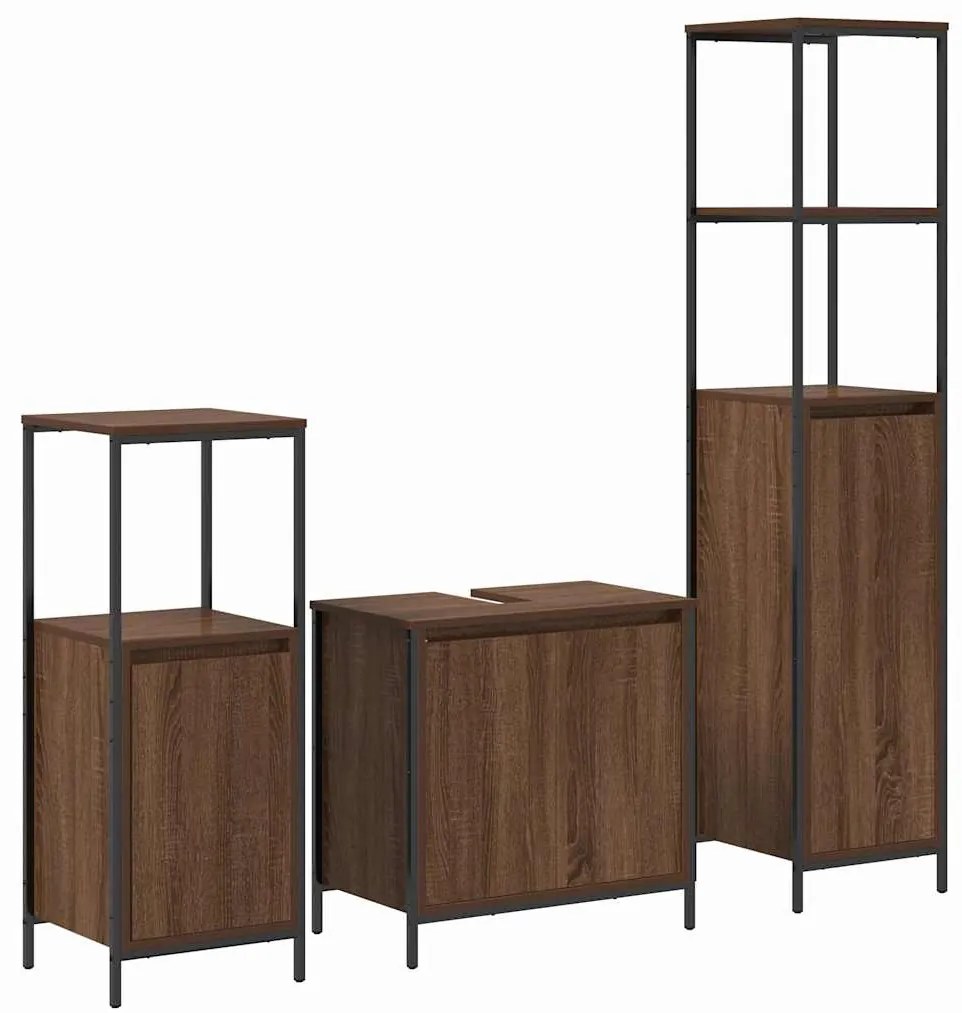 vidaXL Σετ Επίπλων Μπάνιου 3 pcs Καφέ δρυς και Μαύρο 36 x 35 x 165 εκ