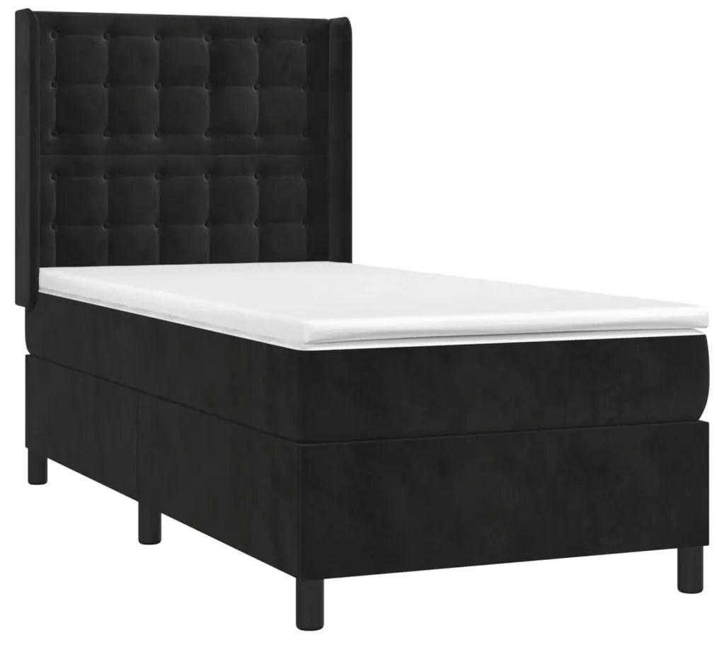 Κρεβάτι Boxspring με Στρώμα &amp; LED Μαύρο 80x200 εκ. Βελούδινο - Μαύρο