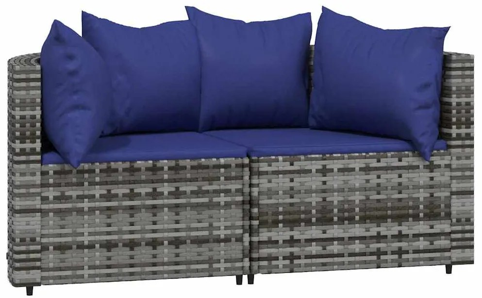 vidaXL Καναπέδες Κήπου Γωνιακοί 2 τεμ. Γκρι Συνθ. Ρατάν με Μαξιλάρια