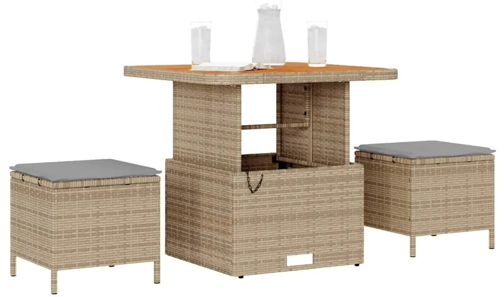 vidaXL Σέτ φαγητού για κήπο Μπεζ συνθετικό ρατάν