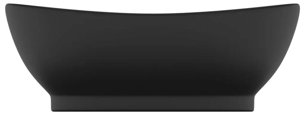 Νιπτήρας με Υπερχείλιση Οβάλ Μαύρο Ματ 58,5x39 εκ. Κεραμικός - Μαύρο