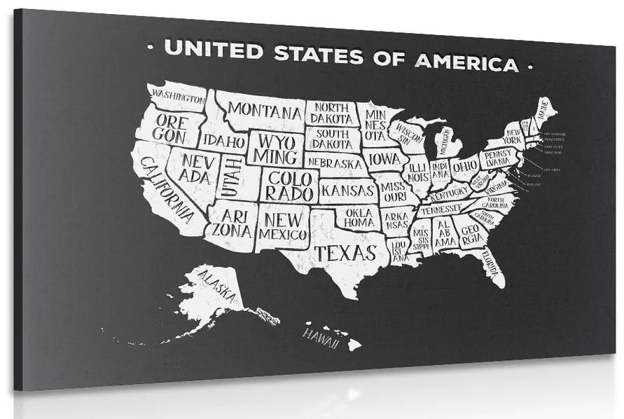 Εικόνα εκπαιδευτικό χάρτη των ΗΠΑ σε ασπρόμαυρο - 60x40