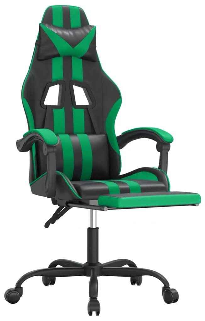 vidaXL Καρέκλα Gaming Μασάζ Υποπόδιο Μαύρο/Πράσινο από Συνθετικό Δέρμα