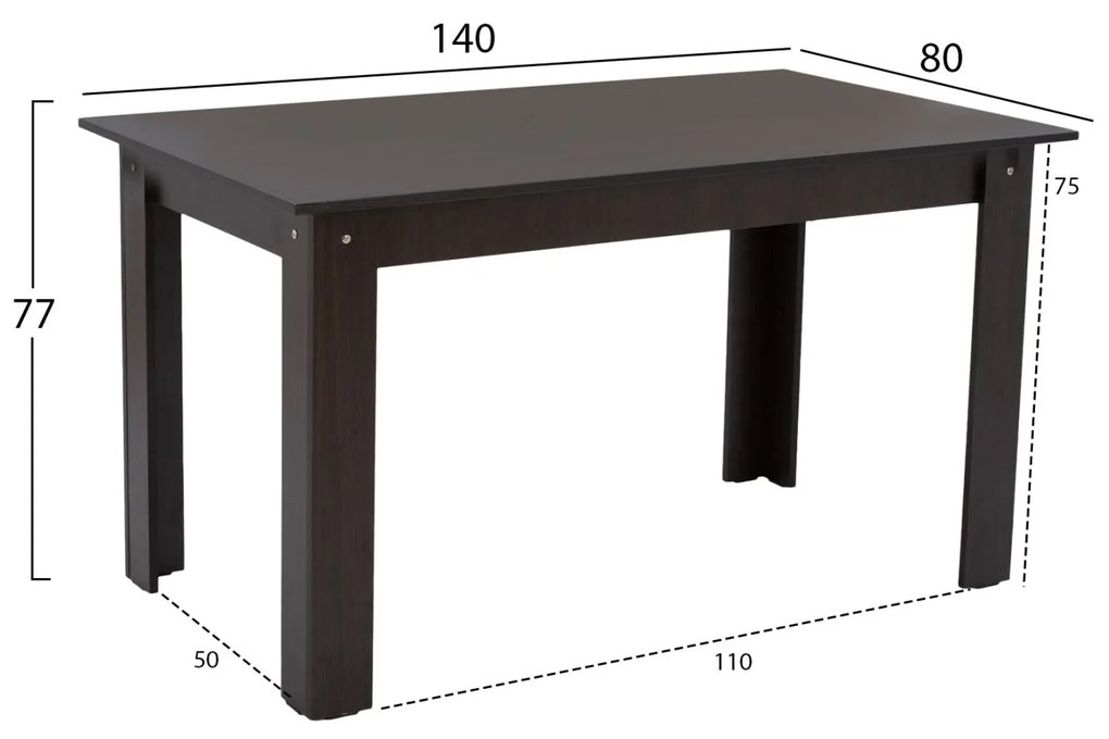 Τραπέζι Κουζίνας Kelvin 140x80x77Υεκ. Wenge