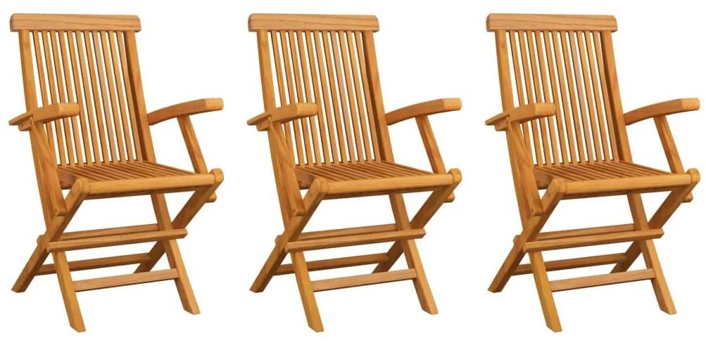 Καρέκλες Κήπου 3 τεμ. από Μασίφ Ξύλο Teak με Γκρι Μαξιλάρια - Γκρι