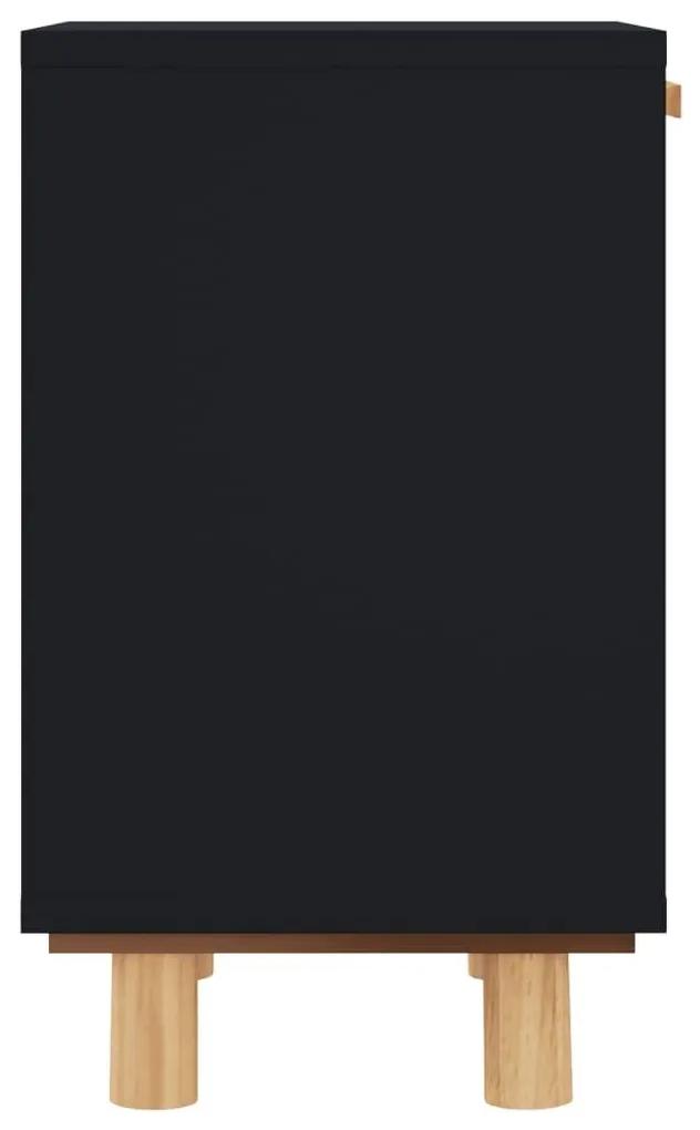 Κομοδίνα 2 τεμ. Μαύρα από Μασίφ Ξύλο Πεύκου και Φυσικό Ρατάν - Μαύρο