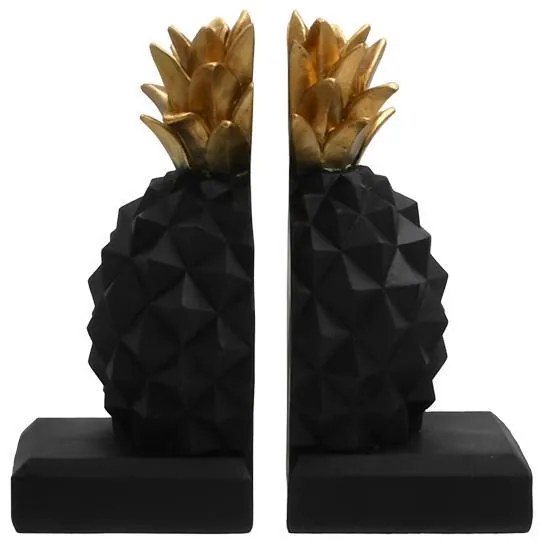 Σετ Βιβλιοστάτες 2τεμ. "Ανανάς" FL530 Fylliana Polyresin Μαύρο-Χρυσό χρώμα 9x9x19εκ