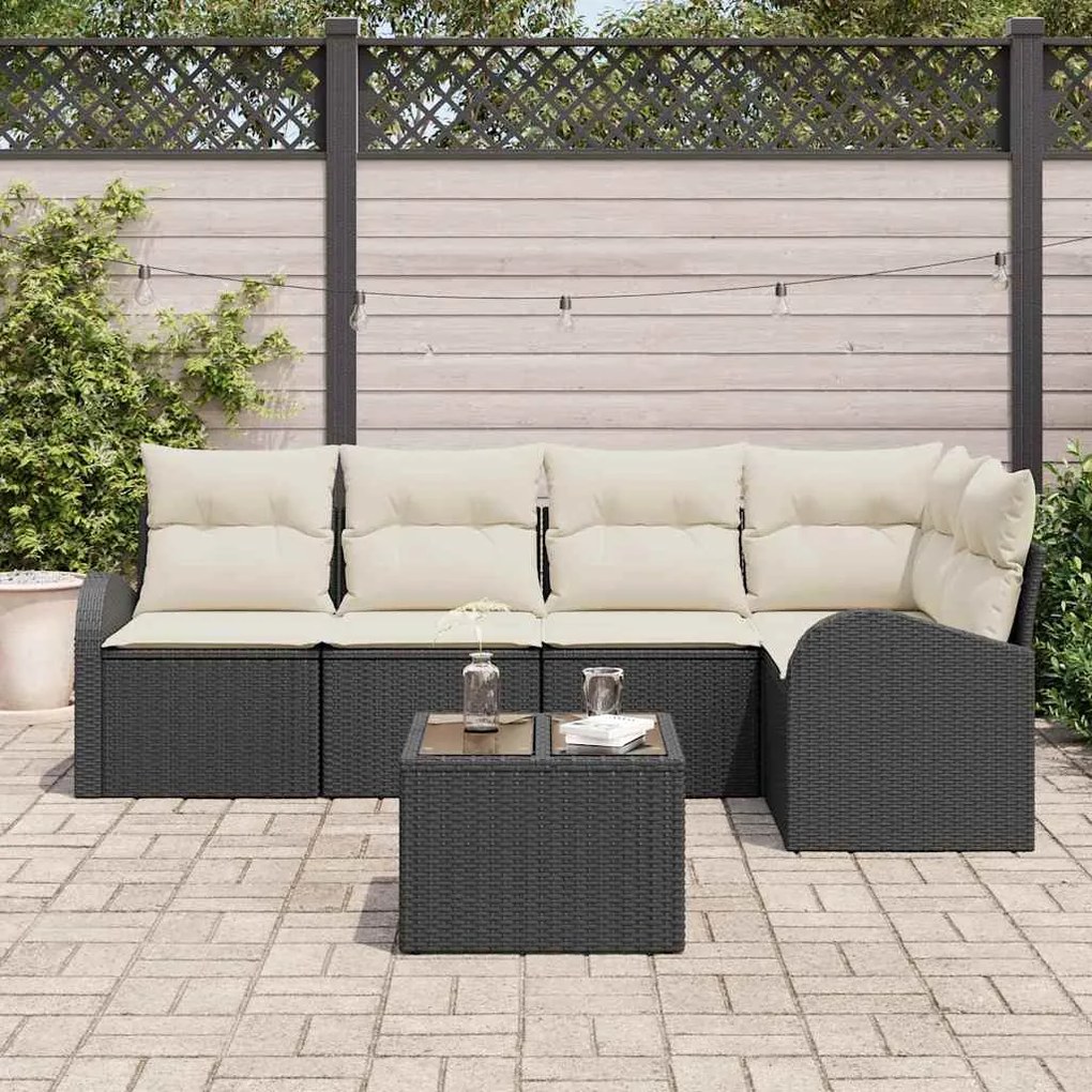vidaXL Σετ Καναπέ Κήπου με μαξιλάρι 6 pcs Μαύρο Πολυ ράταν