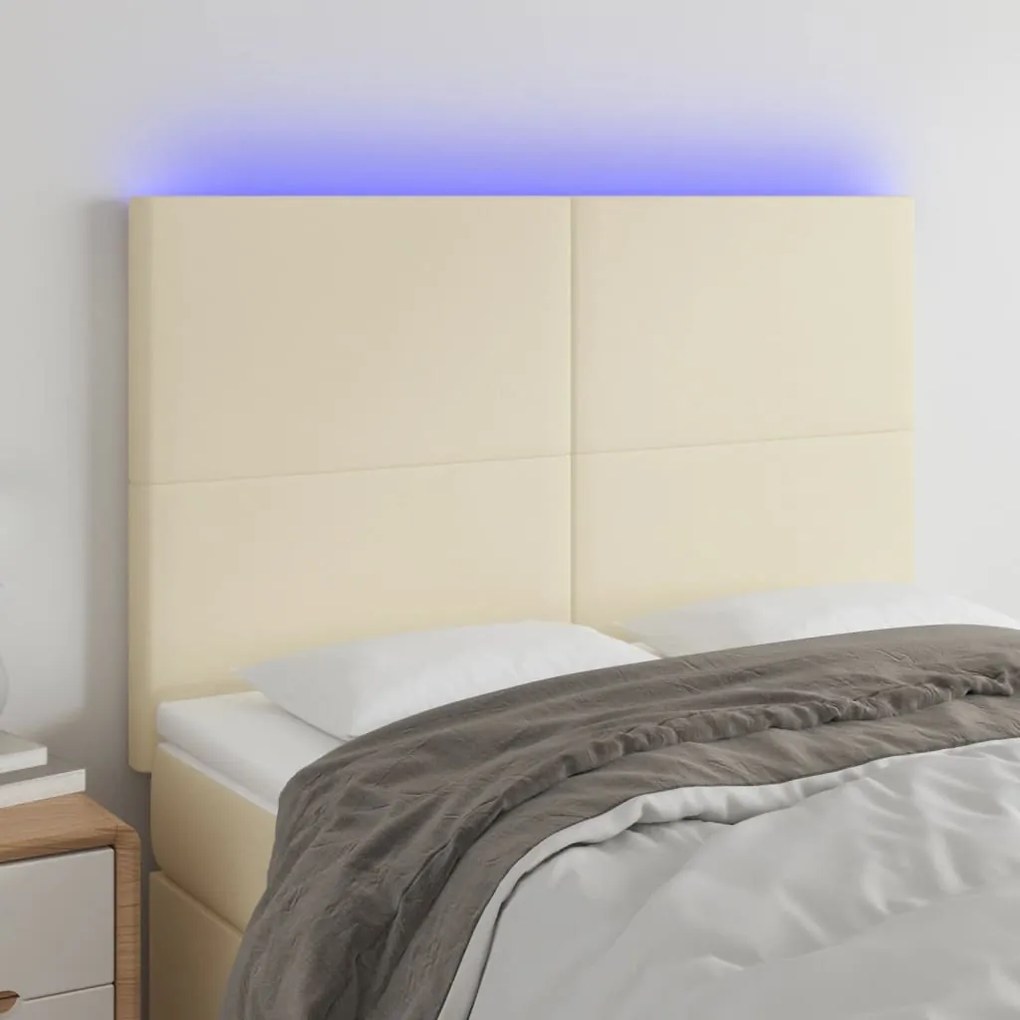 vidaXL Κεφαλάρι Κρεβατιού LED Κρεμ 144x5x118/128 εκ. Συνθετ. Δέρμα