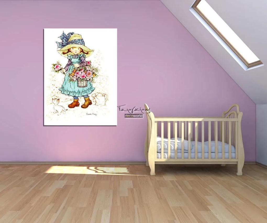 Παιδικός πίνακας σε καμβά vintage με κοριτσάκι KNV0122 80cm x 120cm