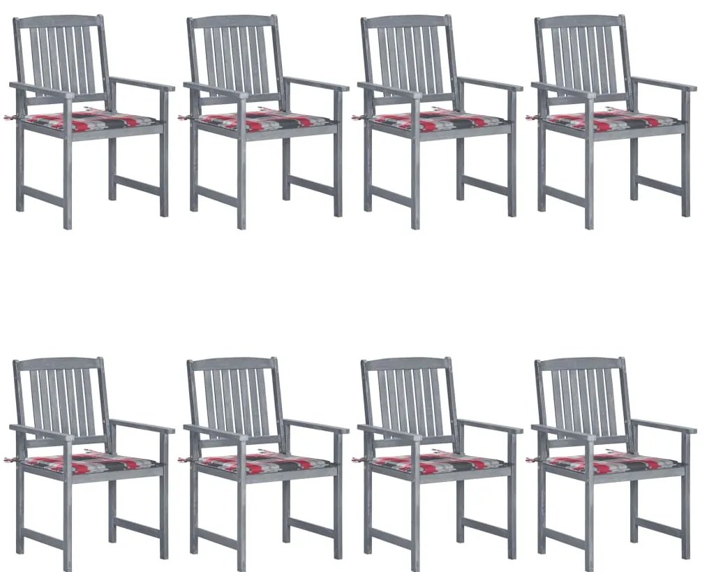 vidaXL Καρέκλες Κήπου 8 τεμ. Γκρι από Μασίφ Ξύλο Ακακίας με Μαξιλάρια