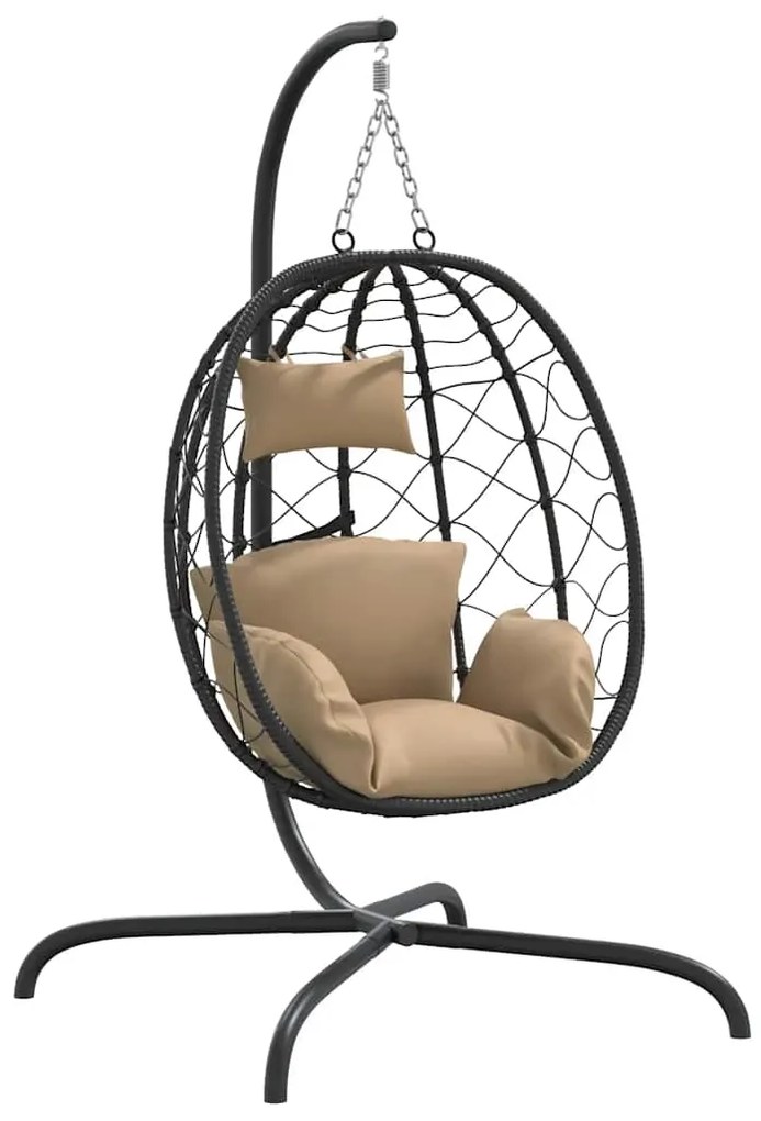 vidaXL Κρεμαστή Πολυθρόνα Αυγού με Μαξιλάρι σε Χρώμα Taupe από Συνθετικό Ρατάν και Ατσάλι