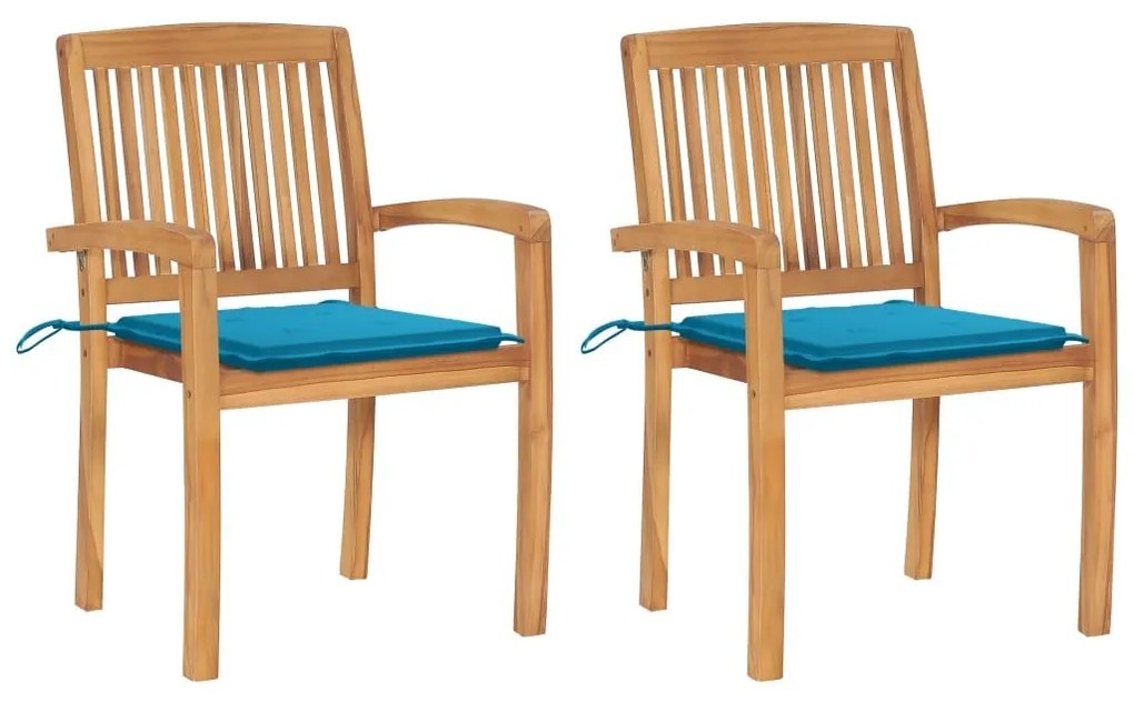 Καρέκλες Κήπου 2 τεμ. από Μασίφ Ξύλο Teak με Μπλε Μαξιλάρια - Μπλε