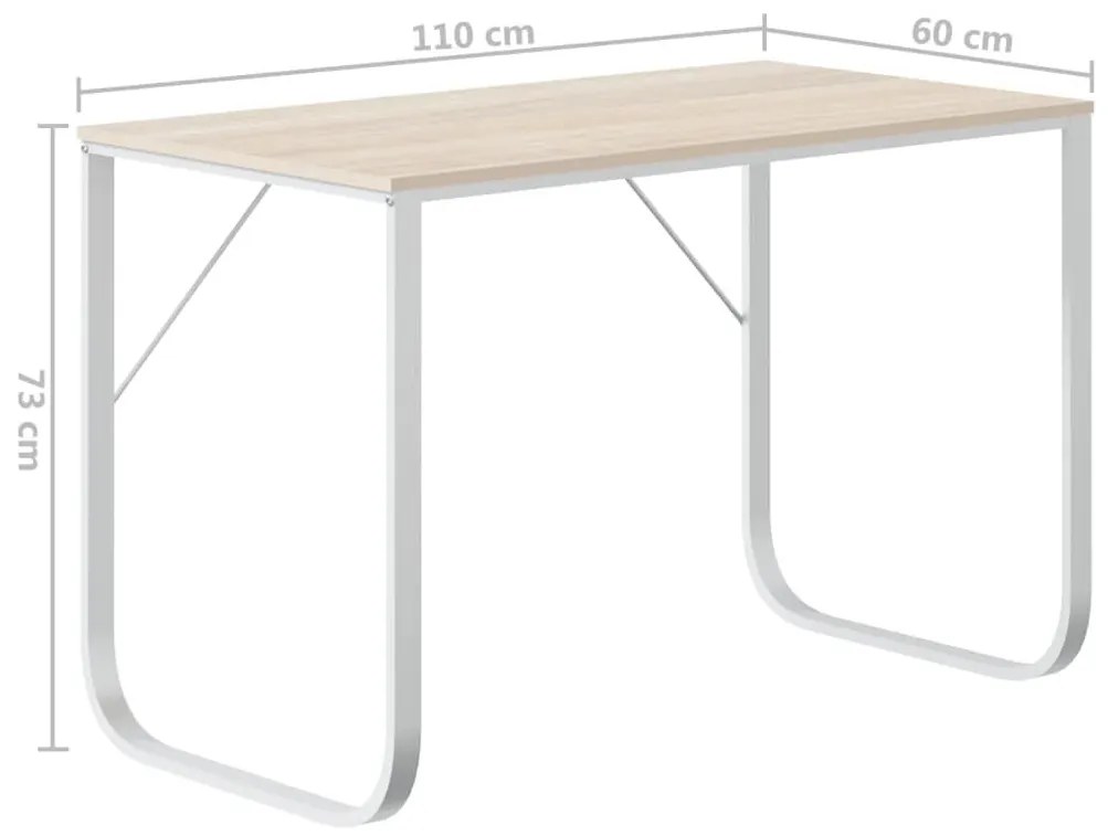 Γραφείο Υπολογιστή Λευκό/Δρυς 110 x 60 x 73 εκ. από Μοριοσανίδα - Καφέ