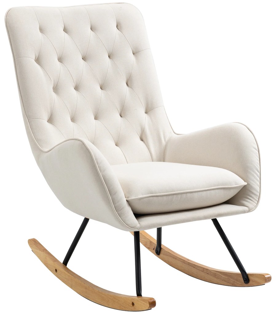 HOMCOM Πολυθρόνα Κουνιστή σε Σκανδιναβικό Σχέδιο Relax Sessel, Κουμπωτή Ραφή, 69 cm x 90 cm x 100 cm, Κρεμ + Φυσικό + Μαύρο