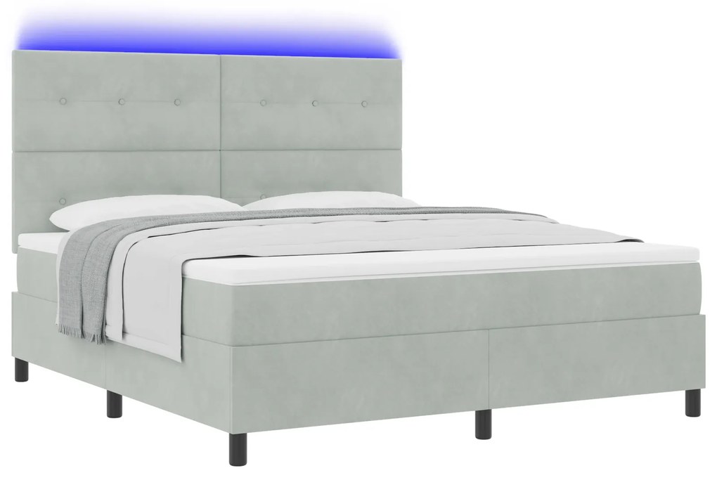 vidaXL Κρεβάτι με Στρώμα & LED Φως Γκρι 180x200 cm Βελούδο