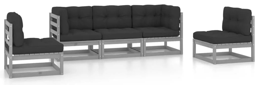 vidaXL Σαλόνι Κήπου Σετ 5 Τεμαχίων από Μασίφ Ξύλο Πεύκου με Μαξιλάρια