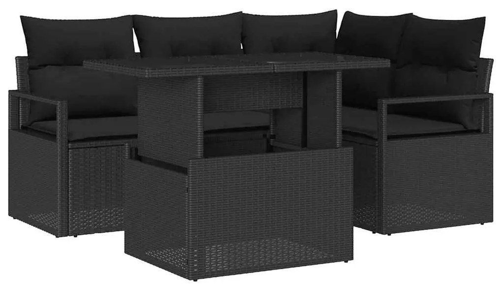 vidaXL Σετ Καναπέ Κήπου με μαξιλάρι 5 pcs Μαύρο 100 x 55 x 73 εκ