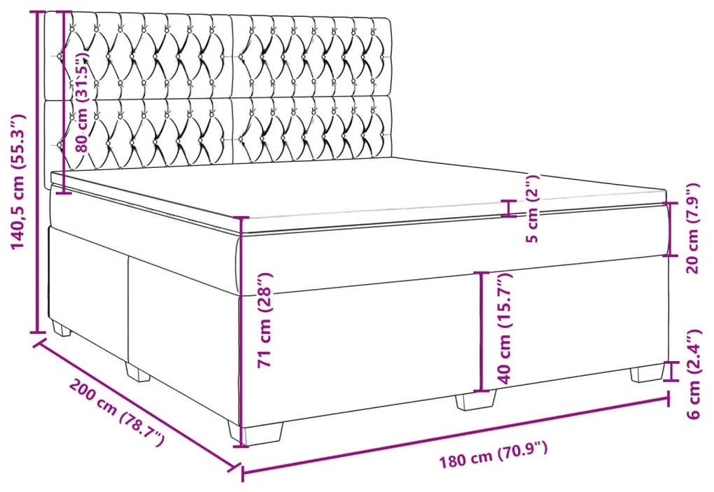 Κρεβάτι Boxspring με Στρώμα Ανοιχτό Γκρι 180x200 εκ. Υφασμάτινο - Γκρι
