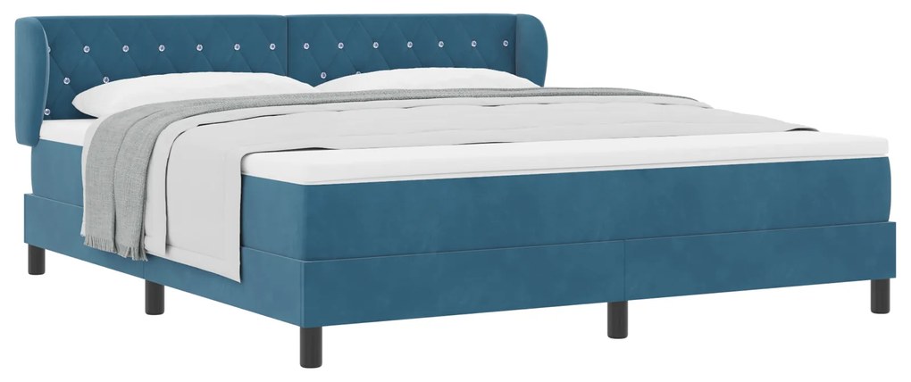 vidaXL Κρεβάτι Box Spring με Στρώμα Σκούρο Μπλε 180x200 εκ. Βελούδο