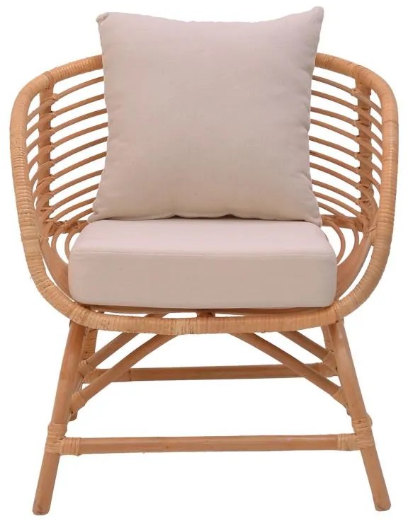 Καρέκλα - Πολυθρόνα Caxen φυσικό rattan-λευκό μαξιλάρι 72x63x75 εκ. 72x63x75 εκ.