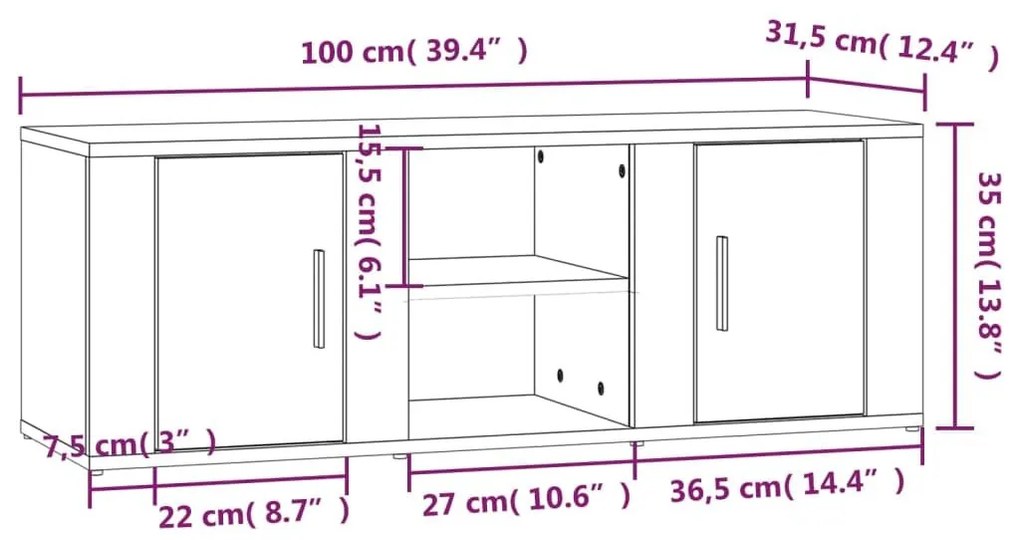 Έπιπλο Τηλεόρασης Μαύρο 100x31,5x35εκ. Επεξ. Επεξεργασμένο Ξύλο - Μαύρο