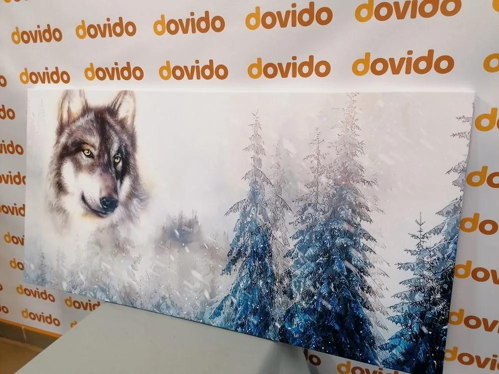 Εικόνα ενός λύκου σε ένα χιονισμένο τοπίο - 100x50