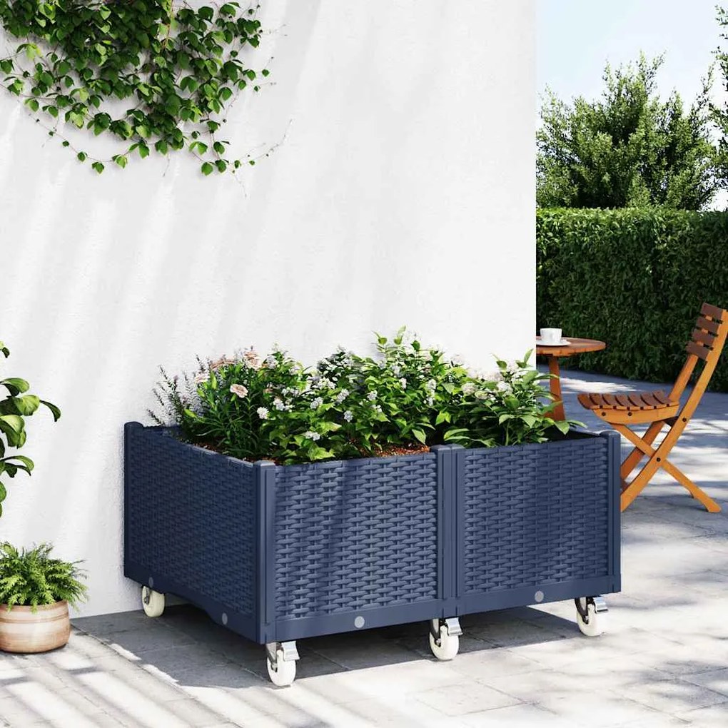 vidaXL Ζαρντινιέρα Κήπου με Ροδάκια Μπλε Γκρι 100x80x54εκ. Πολυπροπυλένιο
