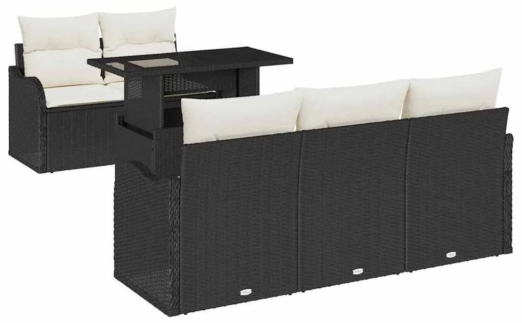 vidaXL Σετ Καναπέ Κήπου με μαξιλάρι 6 pcs Μαύρο Πολυ ράταν
