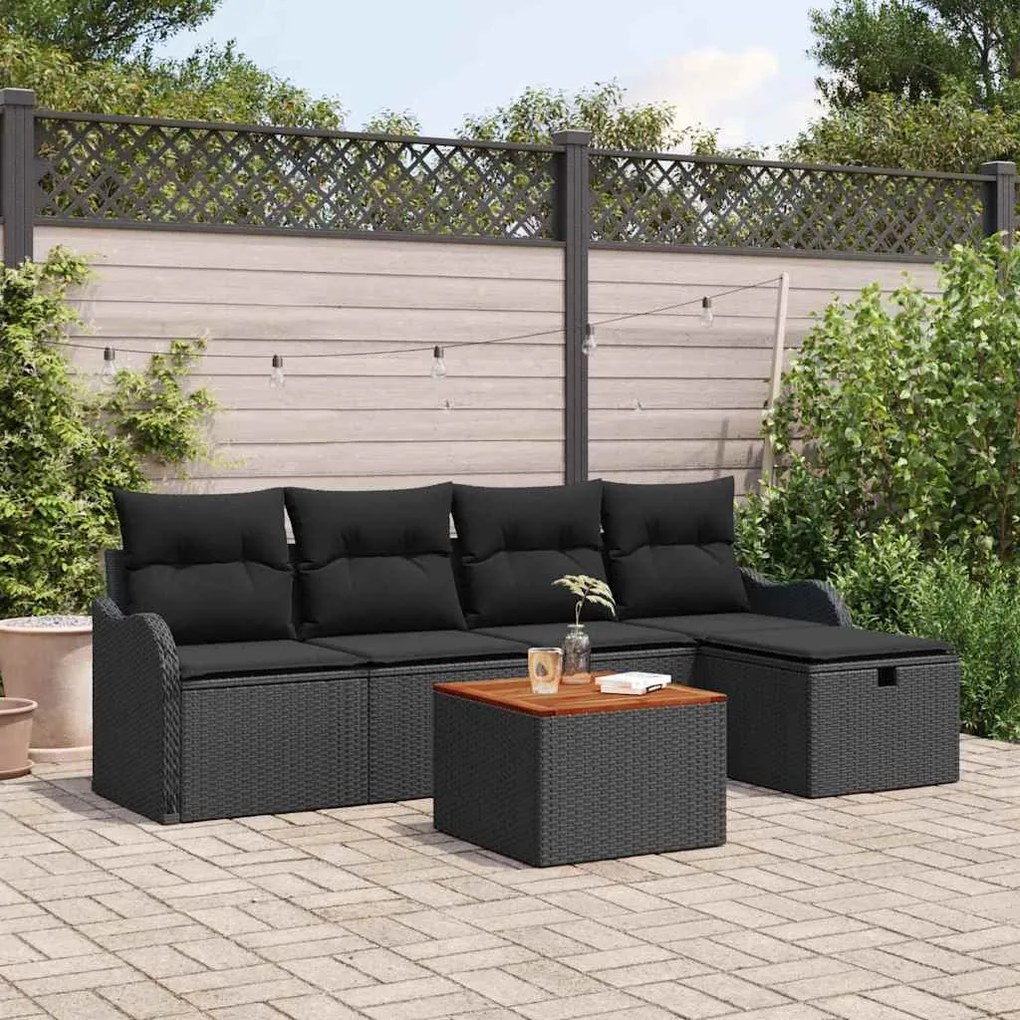 vidaXL Σετ Καναπέ Κήπου με μαξιλάρι 6 pcs Μαύρο Πολυ ράταν