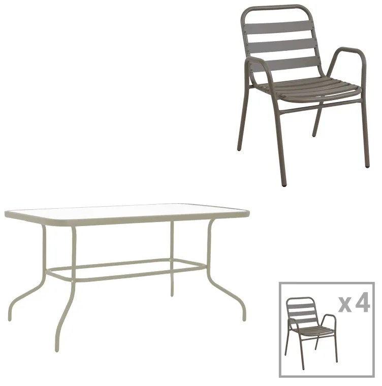 Τραπεζαρία Valor-Sussie pakoworld σετ 5τεμ μέταλλο σε σαμπανιζέ φυσική απόχρωση 110x60x70εκ