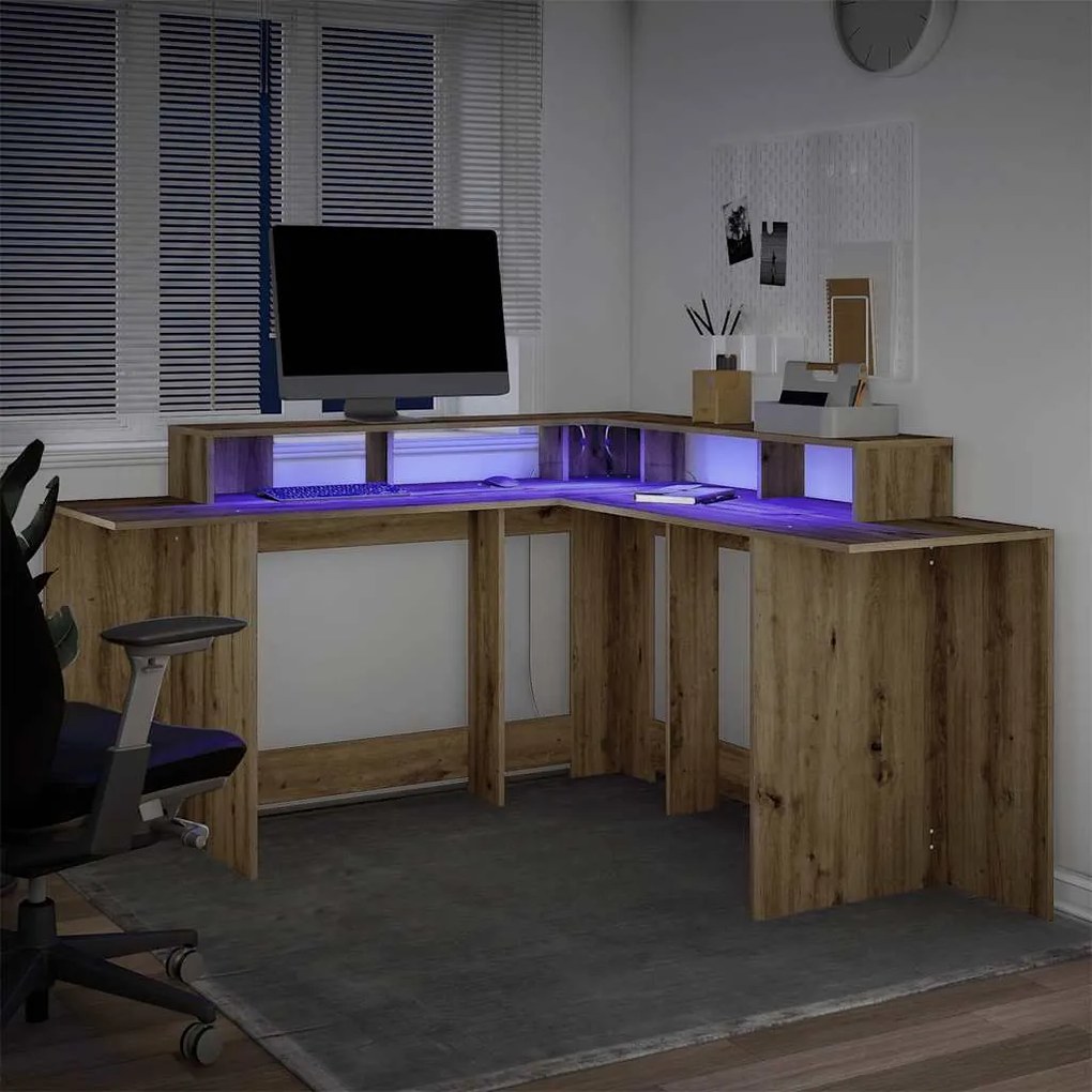 vidaXL Γραφείο με LED Αρτισιανή Δρυς 152x152x91 εκ. Επεξεργασμένο Ξύλο