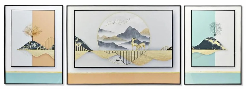 Σετ με 3 κάδρα DKD Home Decor Αλουμίνιο Ξύλο MDF 200 x 3 x 70 cm (3 Τεμάχια)
